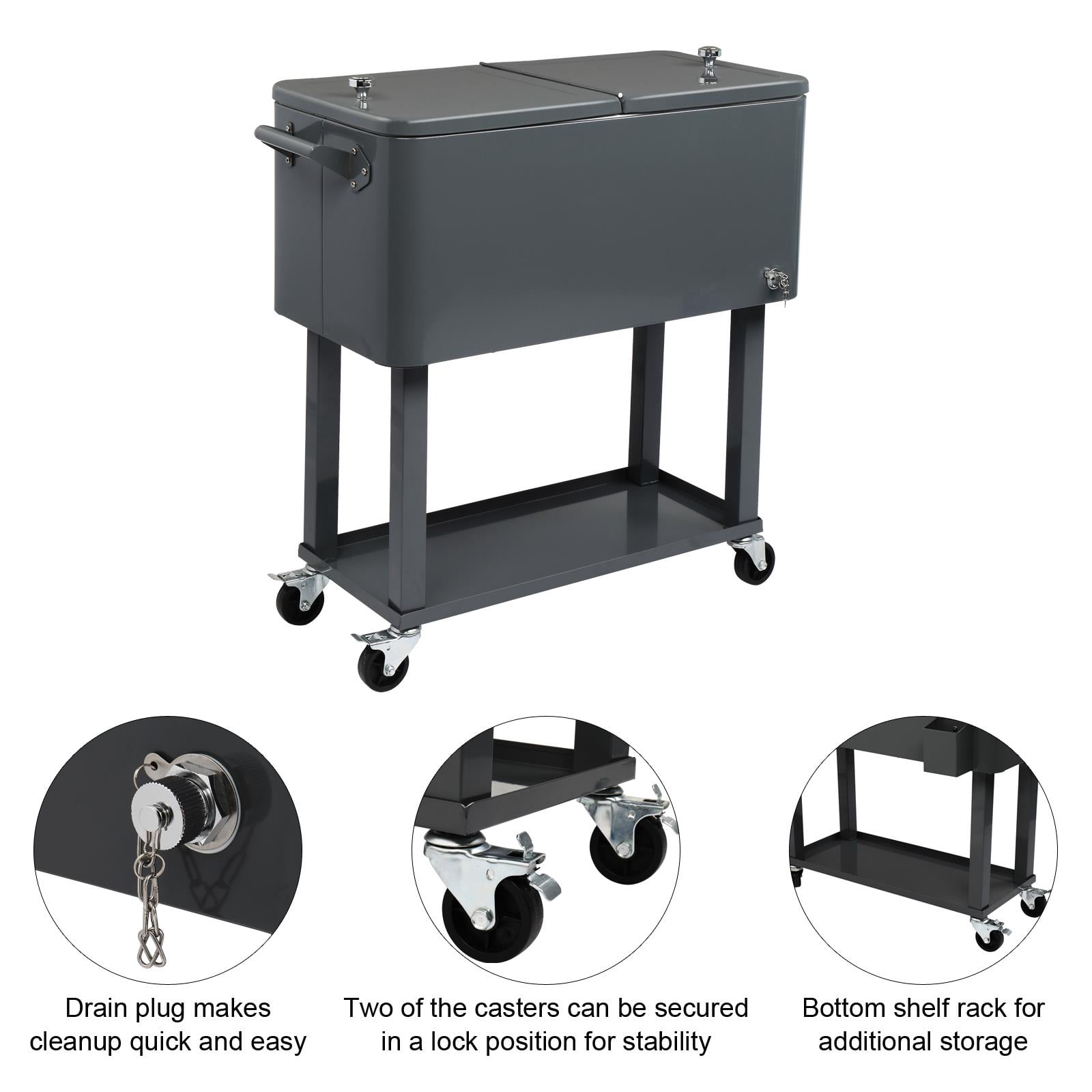 BaytoCare Trolley Spray Cooler Cart 80QT Ice Beer with Shelf Wheel, Frozen Warm Function, Gray