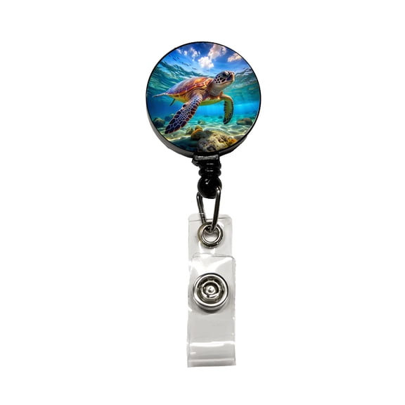 Sea Turtle Retractable Reel ID Badge Key Card Name Tag Holder with Clip