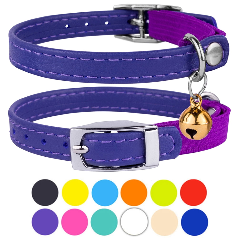 Leather Cat Collar Breakaway Safety Collars Elastic Strap for X Small