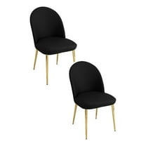 Era 24 Inch Dining Chair Set of 2- Curved Back- Black Faux Leather- Gold
