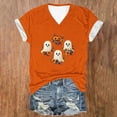 thumbnail image 3 of 2025 Halloween Shirts for Women Short Sleeve Cute Funny Ghost Pumpkin Graphic Tees V Neck Basic Tunic Tops, 3 of 4