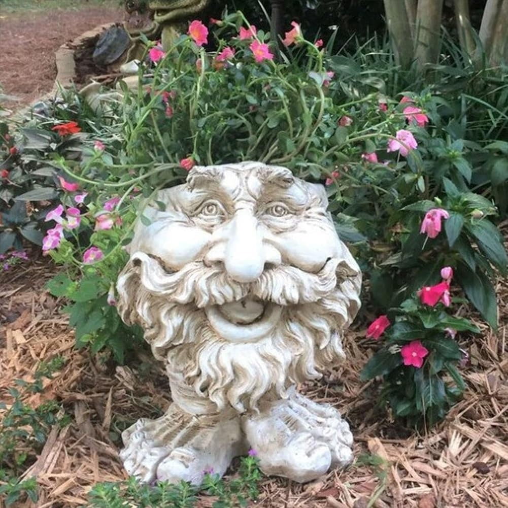 Face Planter 6 Inch Resin Head Flower Pot Succulent Garden Decor Antique White