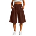 thumbnail image 5 of Endives Women's Shorts Solid Color Loose Summer Bermuda Short Knee Length Elastic Waist Beach Lounge Workout Casual Long Short Wide Leg Shorts, 5 of 6
