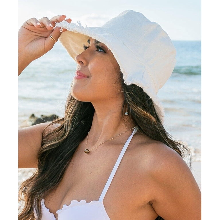 Frayed Bucket Hat Wide Brim Cotton Summer Beach Outdoor Sun Protection Frayed Bucket Hats for Women Men, Unisex Trendy Distressed  main image 3