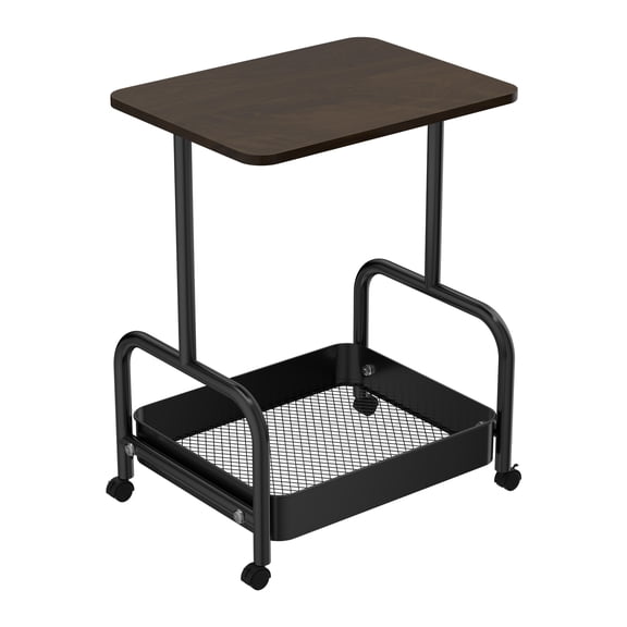 2-Tier/3-Tier Metal Rolling Utility Cart with Walnut Table Top, Lockable Wheels, Mobile Storage Organizer for Kitchen, Coffee Bar, Bathroom & Craft Room