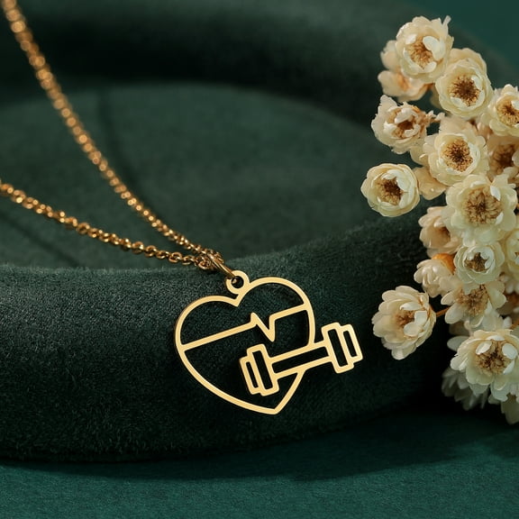 HeartBeat Dumbbell Pendant Necklaces for Women Exercise Sport Stainless Steel Jewelry Necklace Birthday