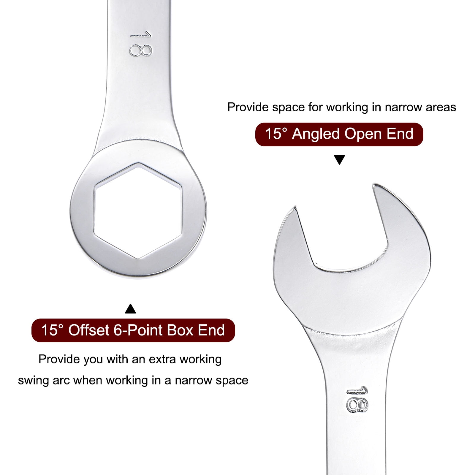 Unique Bargains Thin Combination Wrench with Offset 6-Point End and Angled Open End Design 18mm