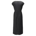 thumbnail image 3 of Innerwin Dresses Crew Neck Ladies Dress Beach Solid Color Loose Sundress Dark Gray M, 3 of 5