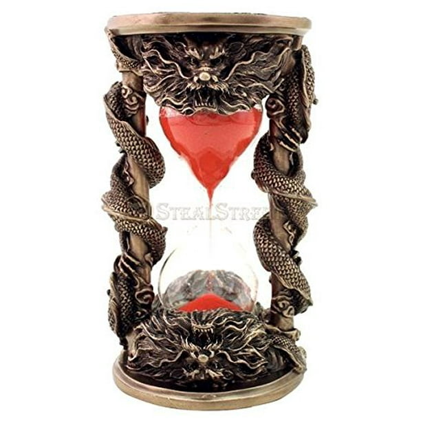 5.75 Inch Double Chinese Dragon Sand Timer Hourglass with Red Sand
