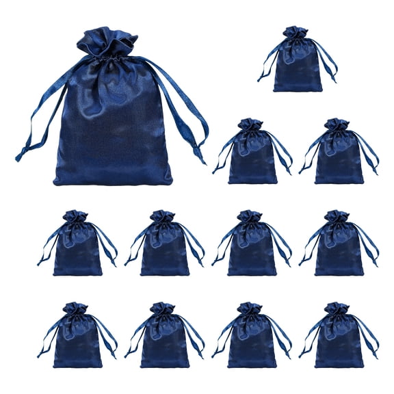 12 Pcs Satin Gift Bags with Drawstring, 5.1" x 7.1" Party Favor Bags Wedding Favor Bags for Wedding Birthday Candy, Navy Blue