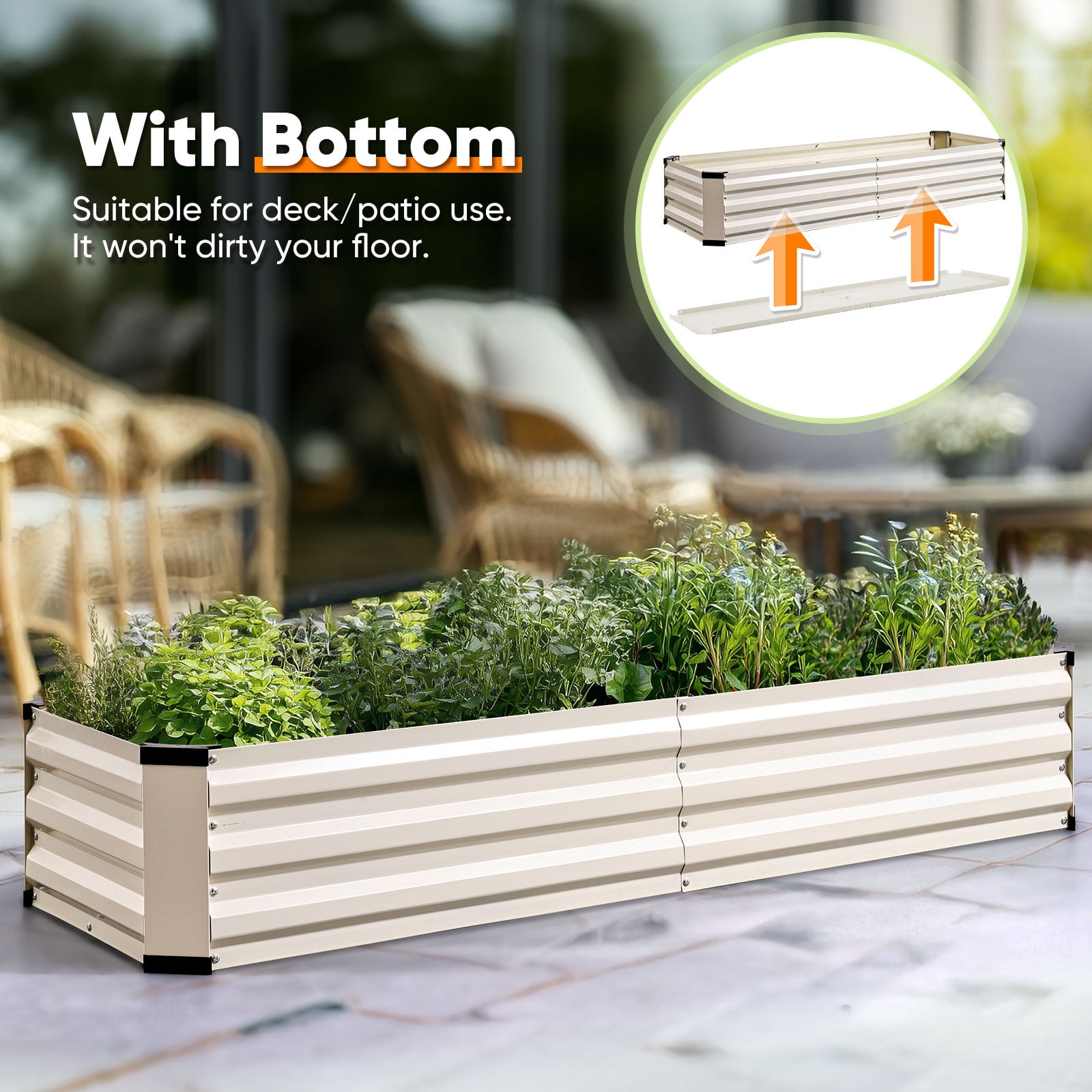 King Bird 6x2x1 ft Galvanized Metal Raised Garden Bed with Bottom Closed - Elevated Planter Box for Indoor, Outdoor, Patio & Balcony Gardening Beige