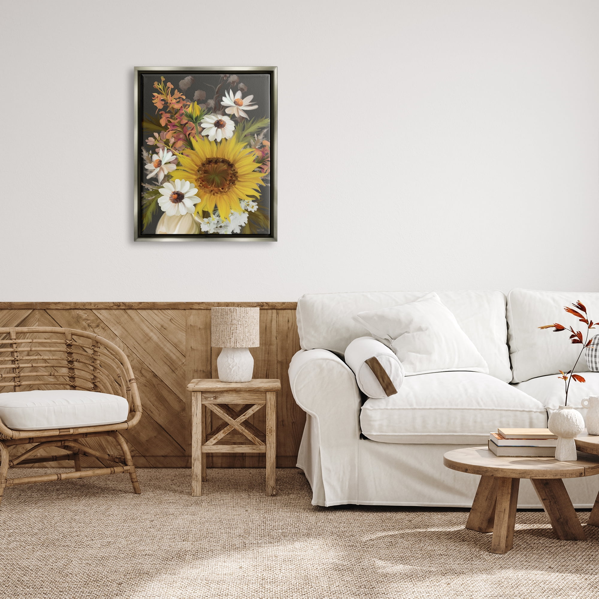 Stupell Industries Vintage Rural Florals Botanical & Floral Painting Gray Floater Framed Canvas Art Print Wall Art, 25 x 31