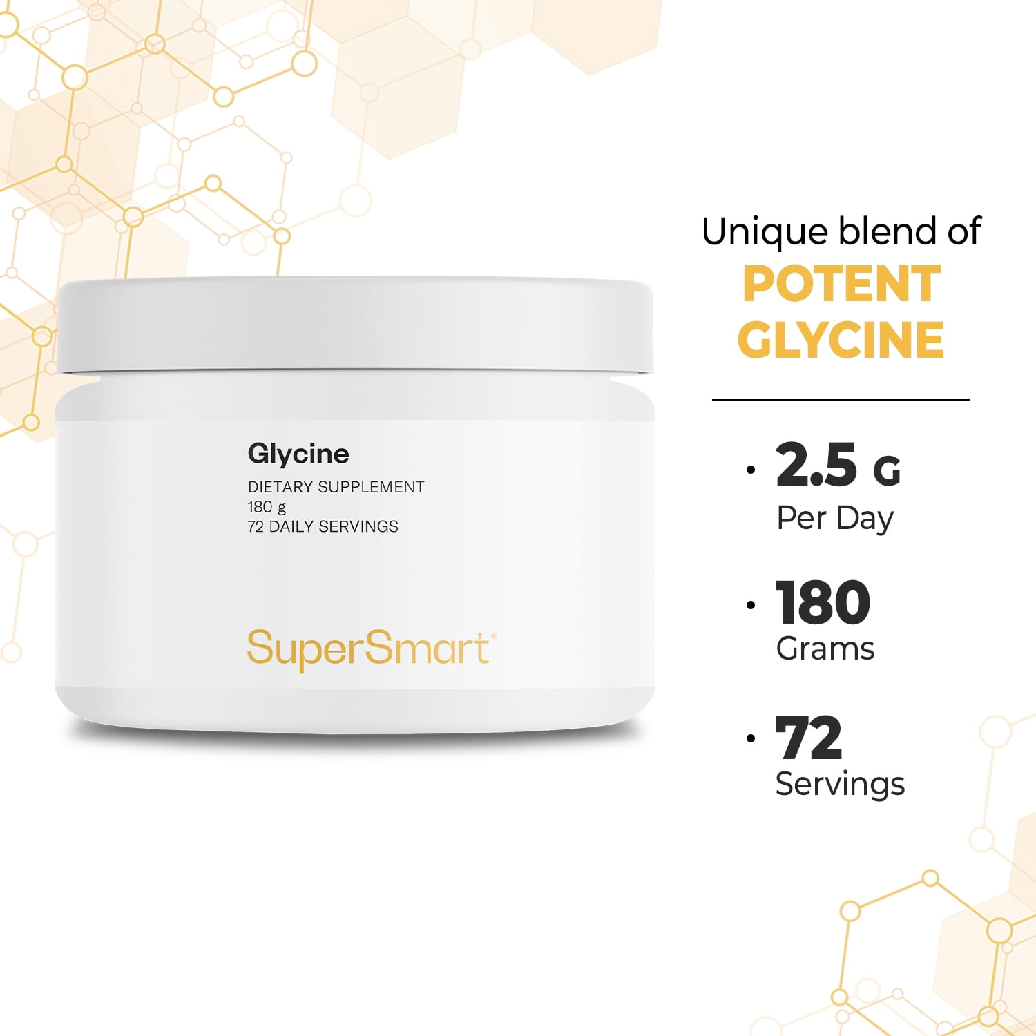 SuperSmart Glycine Powder (High Absorption) - Pure Amino Acid Glycine Supplement | Non-GMO & Gluten Free - 180 g