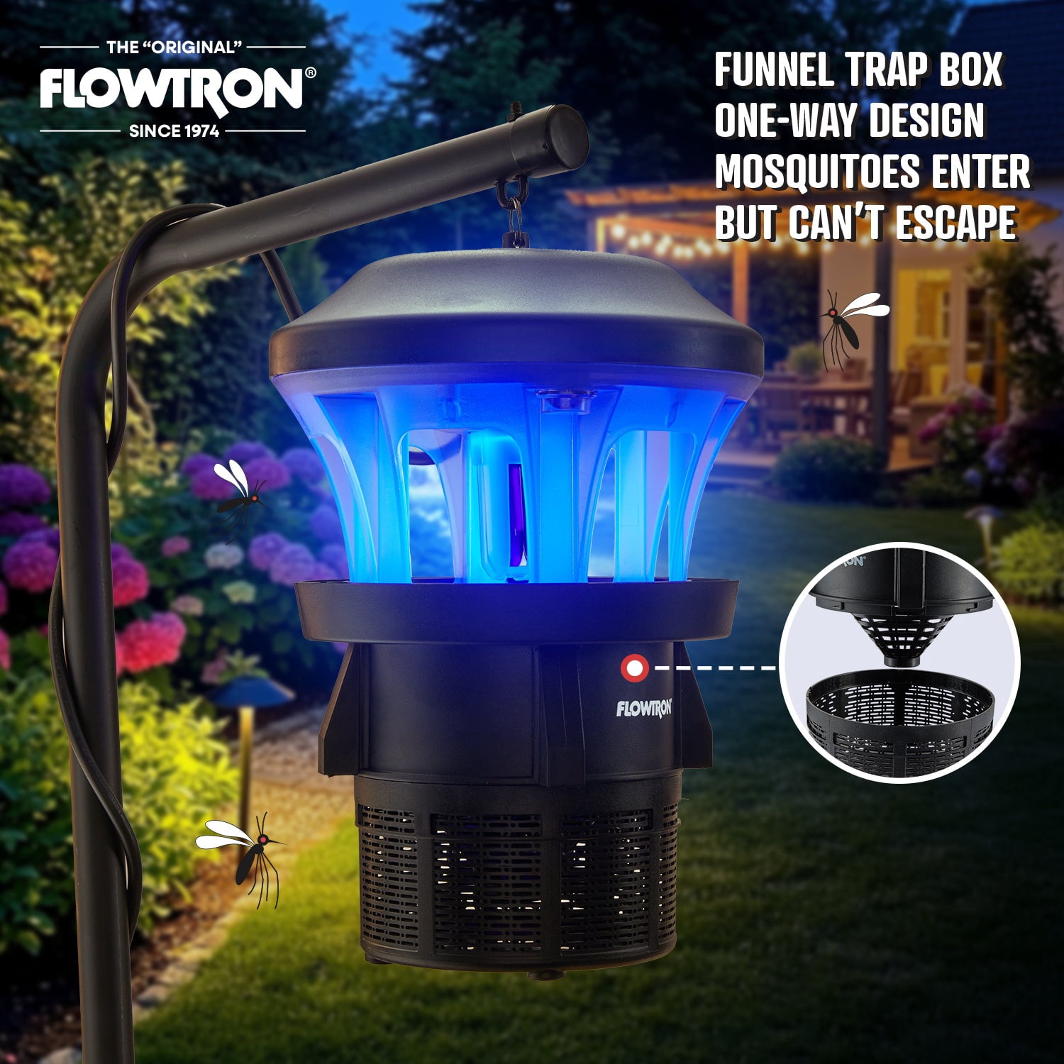 Flowtron UV Bug Trap, Powerful Fan Fly Killer, 1/2 Acre Coverage, Quiet Outdoor Insect Control