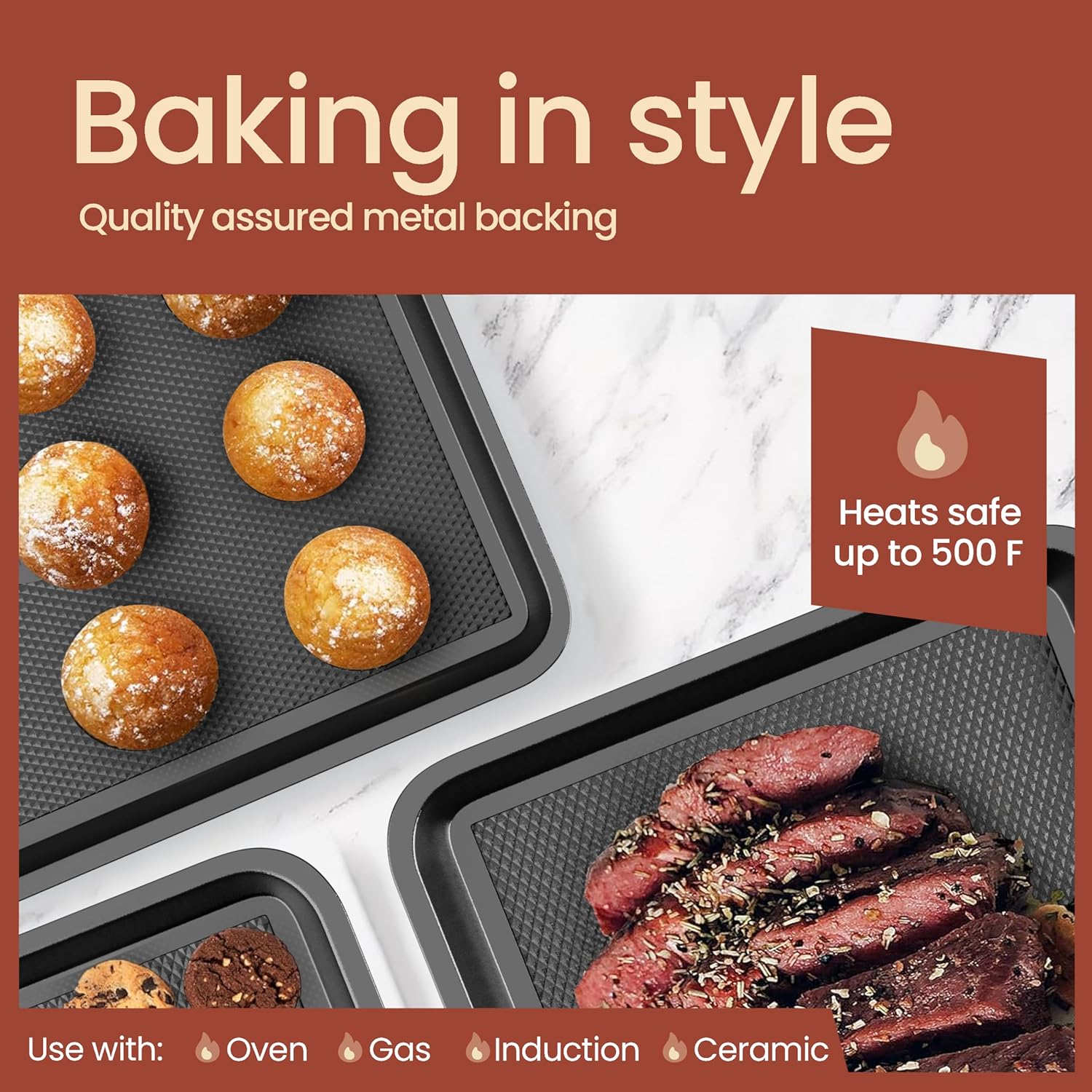 Bakken Diamond Bottom Cookie Sheet Set of 2, Nonstick Carbon Steel Baking Pans, Stackable, Oven Safe 450°F, Small & Medium