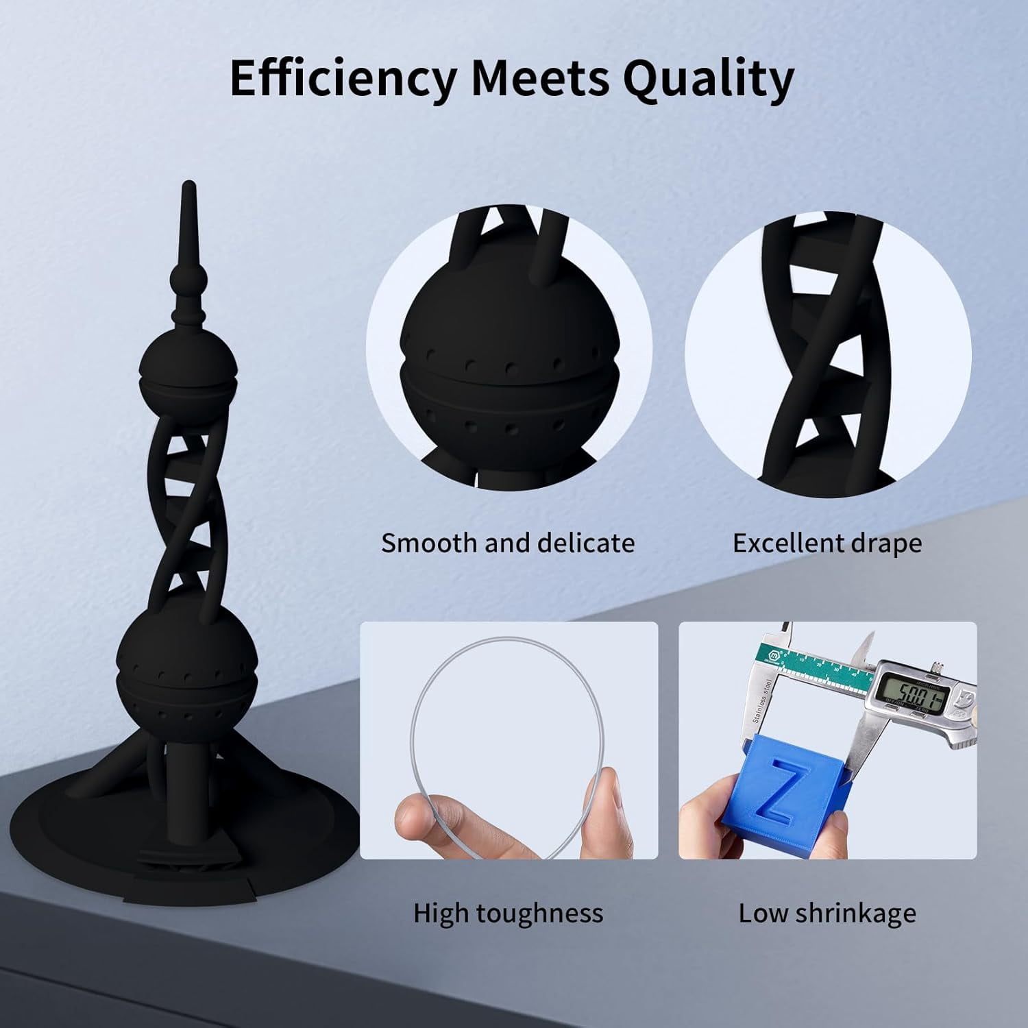 High Speed 3D Printer Filament Bundle, Rapid PLA Filament 1.75mm with High Print Quality and Dimensional Accuracy, 1KG Reusable Spool, Includes Black, White, Blue, and Red (4KG Total)
