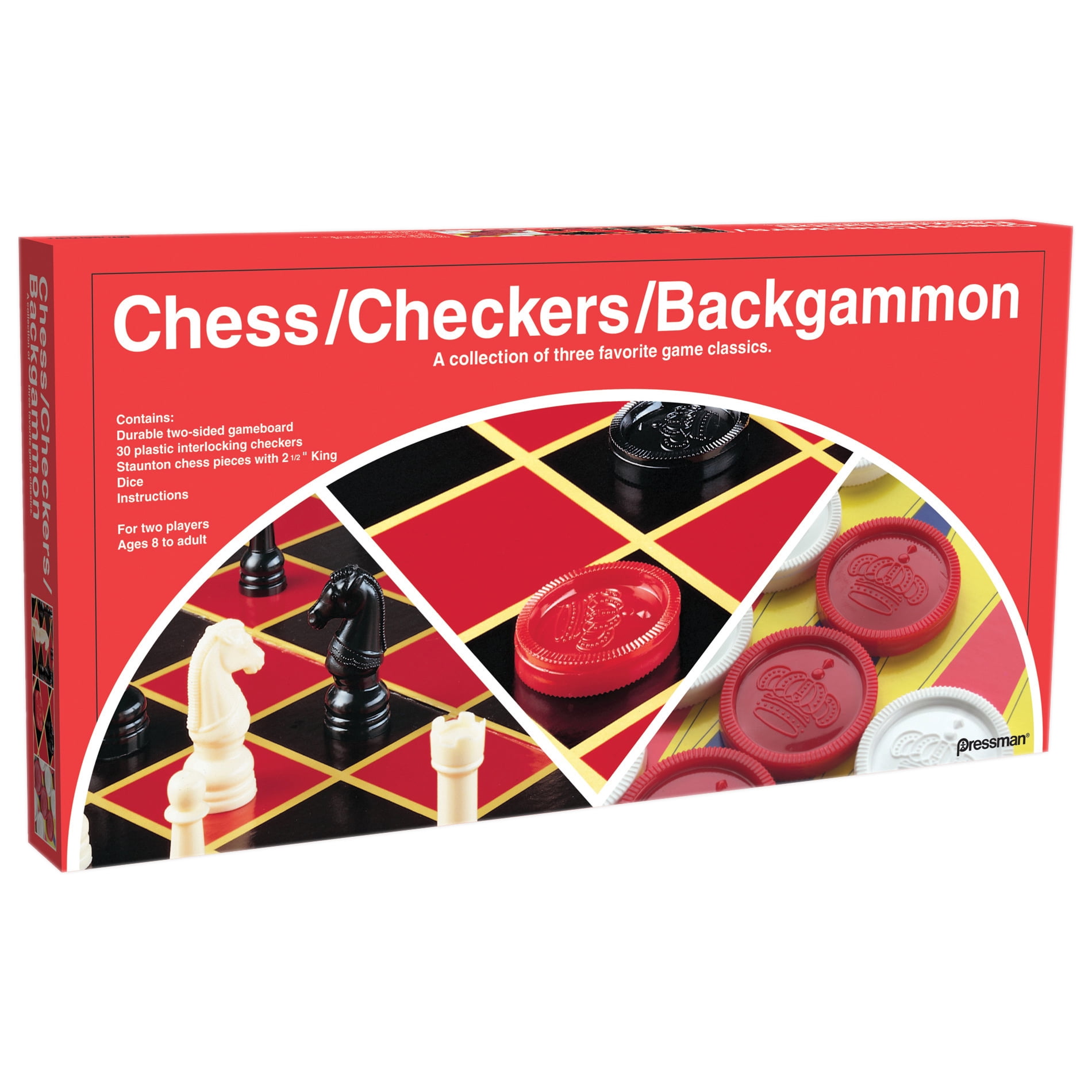 Pressman Chess/Checkers/Backgammon Board Game, Pack of 2