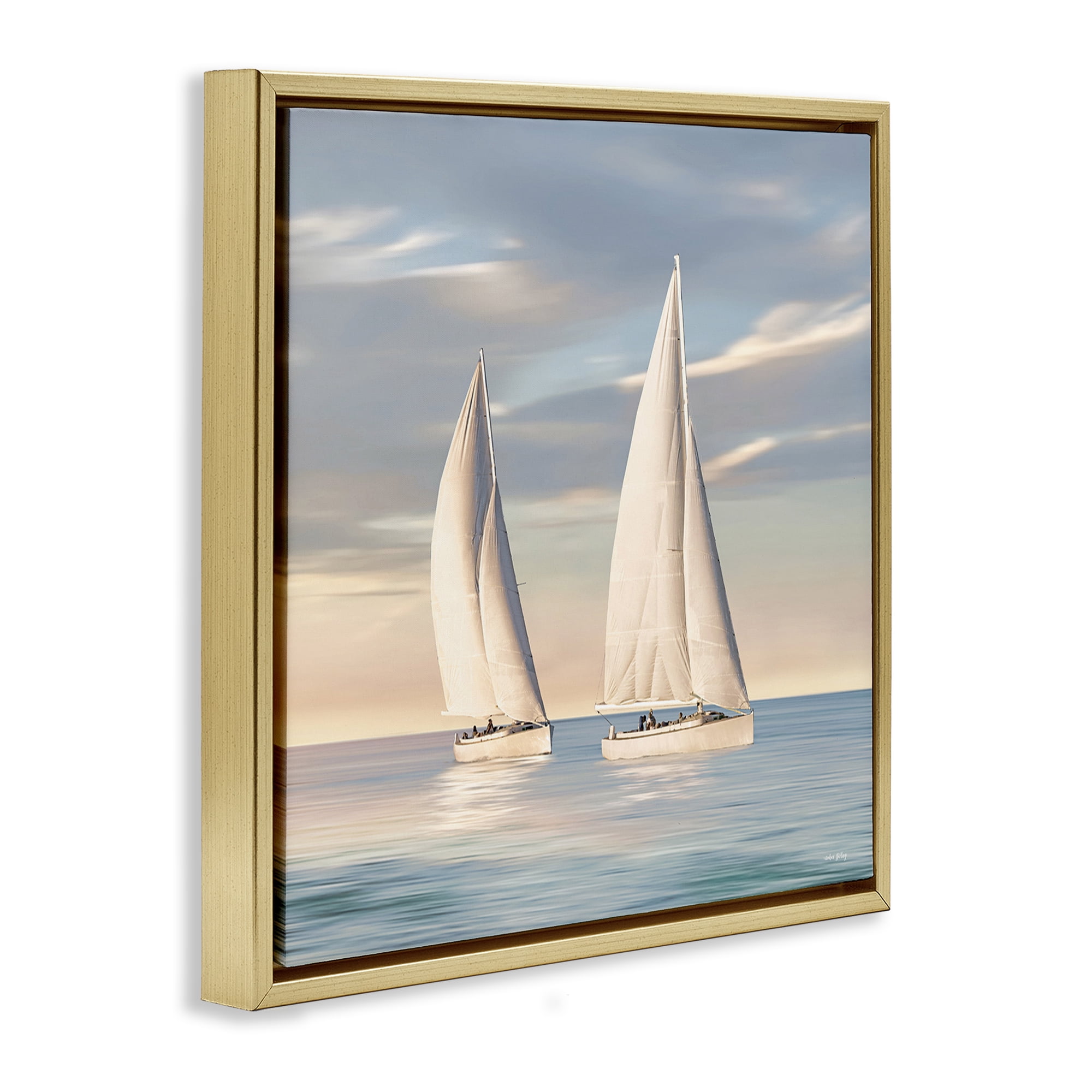 Stupell Industries Two Mighty Sailboats Transportation Painting Gold Floater Framed Canvas Art Print Wall Art, 18 x 18