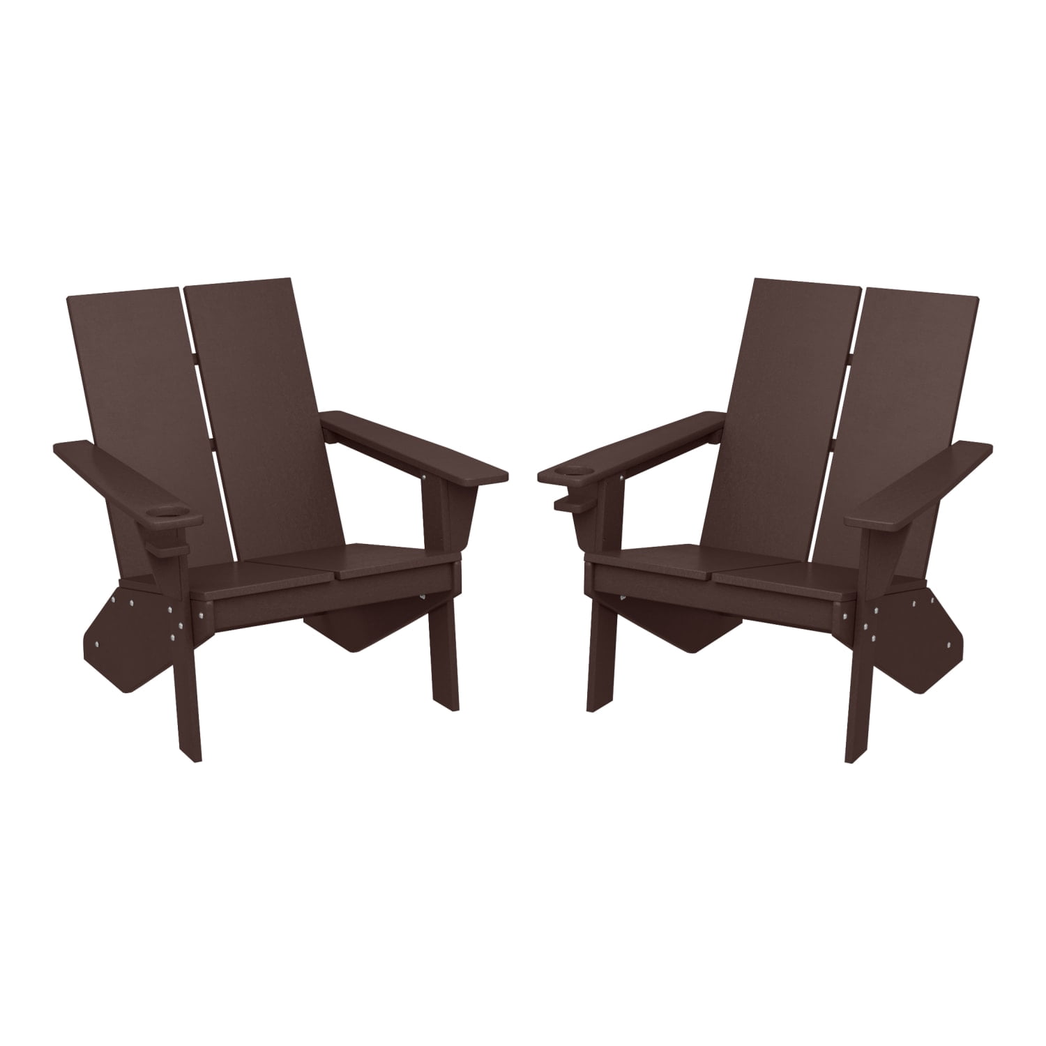 WestinTrends Riviera Outdoor HDPE Modern Adirondack Chair with Cup Holder (Set of 2), Dark Brown