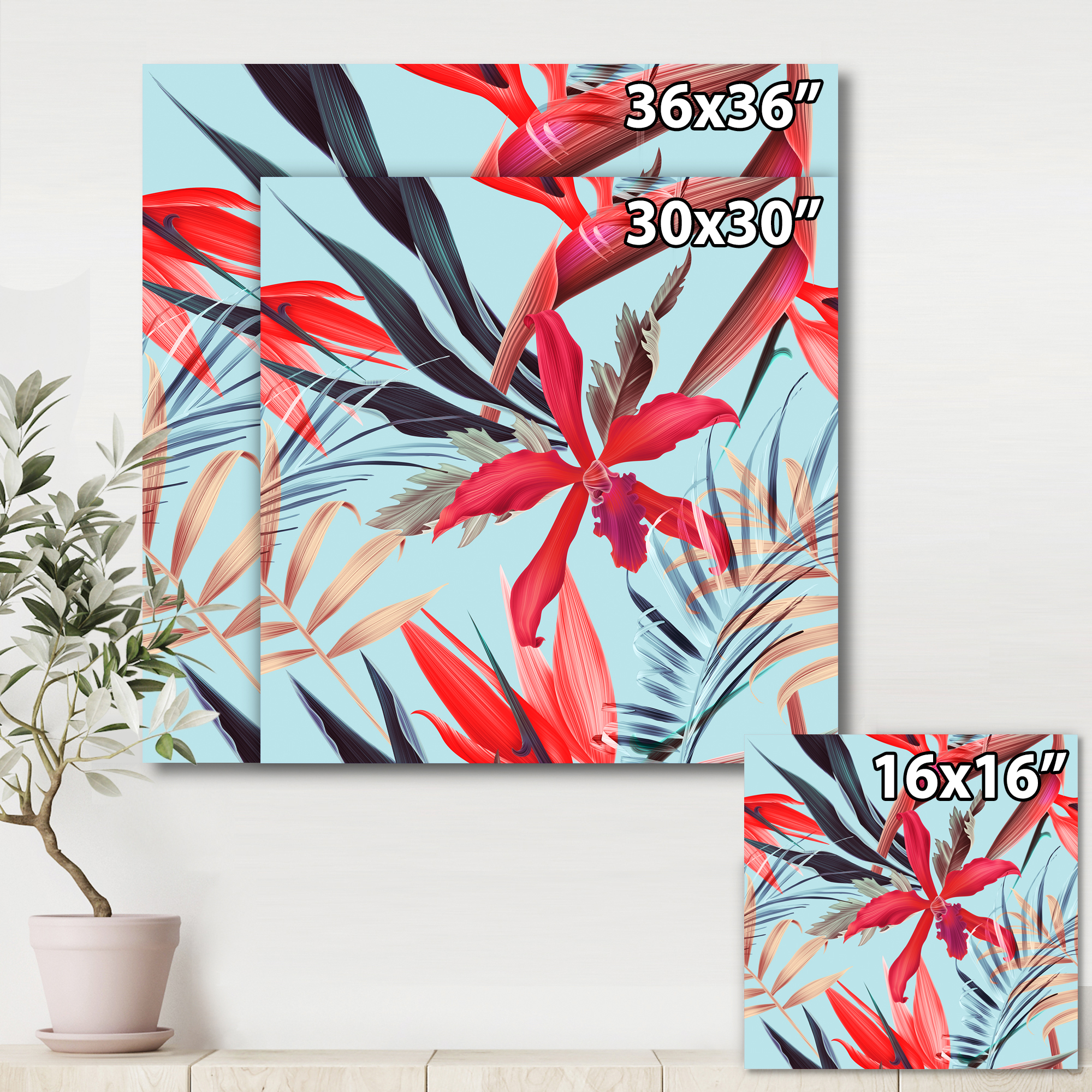 VIntage Tropical Flowers IV 30 in x 30 in Painting Canvas Art Print, by Designart