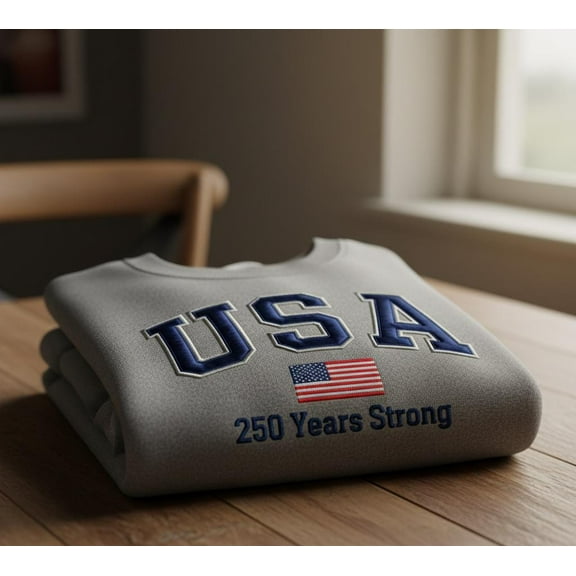 USA 250 Years Strong Sweatshirt, Patriotic Embroidered Crewneck, American Flag Sweater, 2026 Anniversary Gift