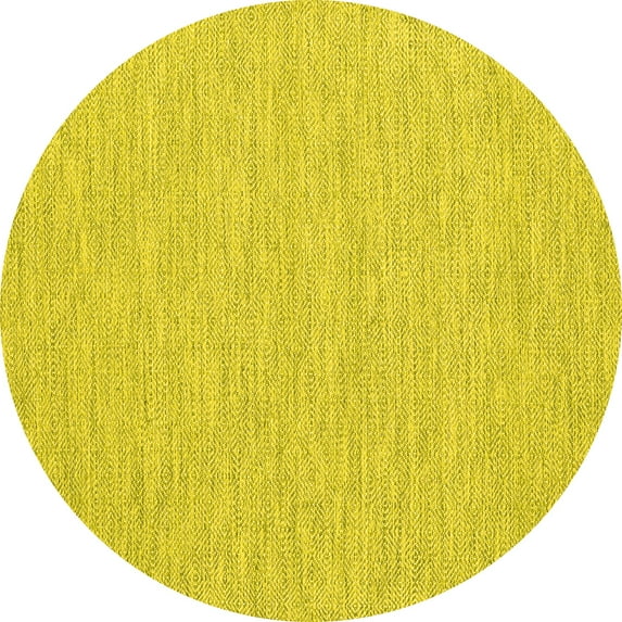 Ahgly Company Machine Washable Indoor Round Abstract Yellow Contemporary Area Rugs, 8' Round