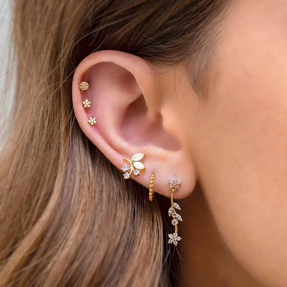 Top-kevin Stud Hoop Earrings Set for Women, 4pcs Hoop Huggie Earrings Stacks, Cute Earrings Jewelry for Her/Women