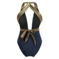 thumbnail image 4 of Sngxgn Women's Twist Back Cut Out Ring Plunge Neck Swimsuit Bathing Suit(Blue,XL), 4 of 5