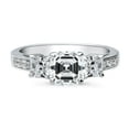 thumbnail image 2 of BERRICLE Sterling Silver 3-Stone Wedding Engagement Rings 1.6 Carat Asscher Cut Cubic Zirconia CZ Promise Ring for Women, Rhodium Plated Size 7.5, 2 of 9
