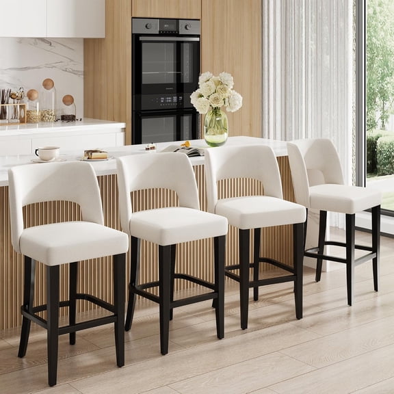Counter Height Bar Stools Set of 4, 26" Upholstered Bar Chairs with Split Back, Wood Legs, Modern Kitchen Island Counter Stools for Dining Room and Home Bar, Beige and Black