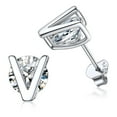 thumbnail image 1 of Pendientes de botón inicial PROSTEEL de Plata esterlina para mujer letra V circonita cúbica regalo de cumpleaños Navidad, 1 of 8