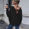 thumbnail image 4 of Camiseta de punto de Color sólido para mujer, Camiseta de algodón con cuello redondo, Tops informales de manga larga para mujer, camiseta de frenilum sin espalda, 4 of 4