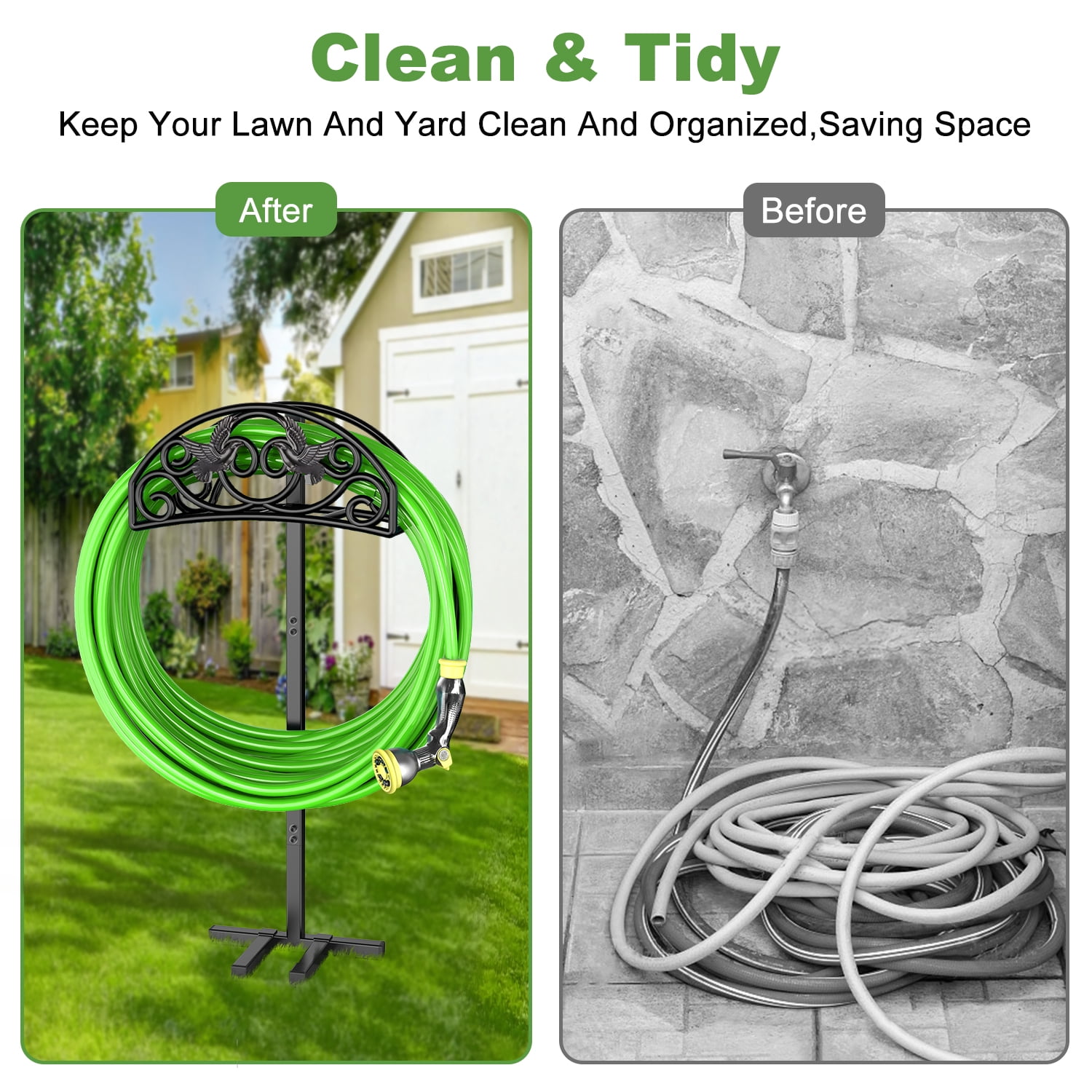 Garden Hose Holder, Freestanding Water Hose Holder, Detachable Heavy Duty Metal Garden Organized Hanger for Outdoor Yard Lawn (Lovebirds)