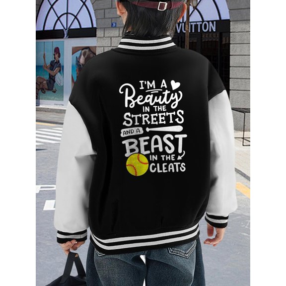 Youth Baseball Softball Hoodies Jackets Beauty Street Beast Cleats Tee Funny Women's Softball Player Hoodie Gift Softball Mom Team Bomber Hoodie