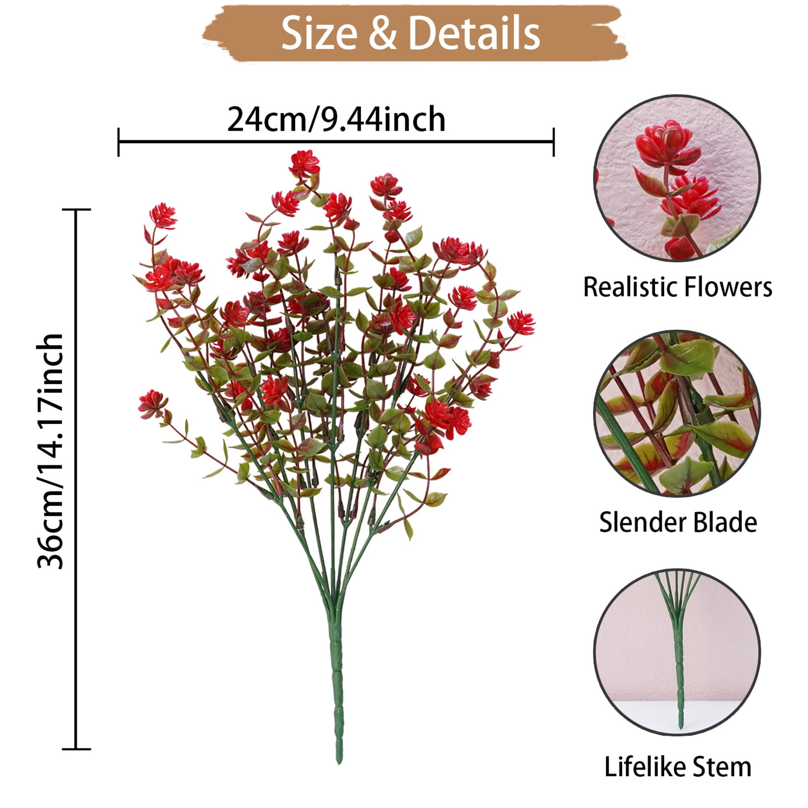 OIUR 2 Pcs Outdoor Artificial Flowers Realistic UV Resistant Faux Plants Fake Flowers with Bendable Stems for Hanging Planter Porch Home Wedding Decor