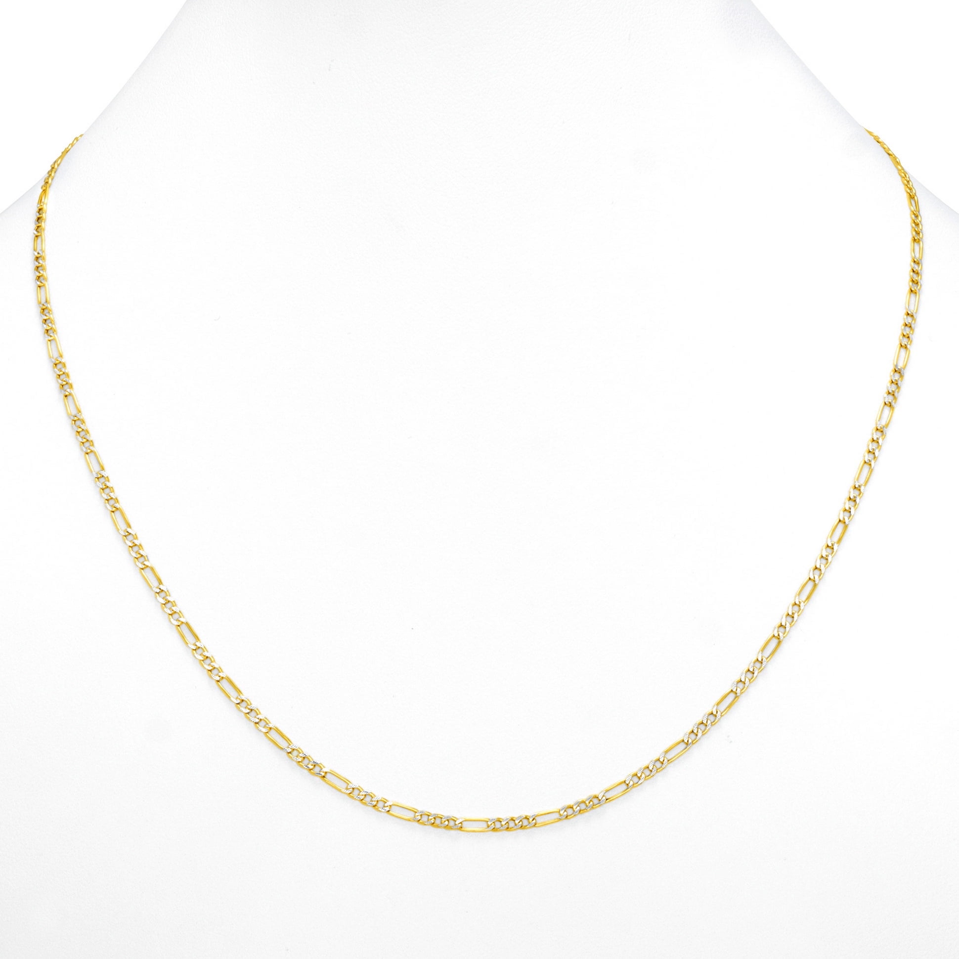 Nuragold 14k Real Yellow Gold Solid Figaro Link 2.5mm Diamond Cut Pave Chain Necklace (16"-26") Two Tone Italian Jewelry for Men & Women