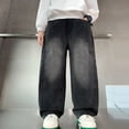 thumbnail image 3 of lnmuld Boys Jeans Stylish and Comfortable Wide Leg Trousers for Boys Fall Fashion Loose Fit Long Pants Big Kids Teenagers Casual Wear Size：7-8 Years, 3 of 9