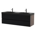 thumbnail image 3 of Grace 60-Inch Walnut Modern Wall-Mounted Bathroom Vanity with Matte Black Engineered Quartz Basin, Hidden Handle Drawers & Pre-Assembly, Easy Installation & Ample Storage for Contemporary Bathrooms, 3 of 9