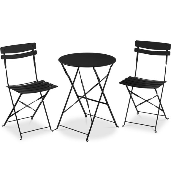 Best Choice Products 3-Piece Small Bistro Set, Folding Patio Furniture Set of 2 Chairs and Table - Black