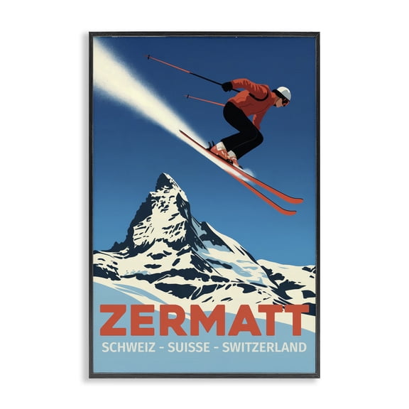Stupell Industries Mid-Century Zermatt Ski Poster Black Framed Giclee Art, 12 x 18, by Andreas Magnusson