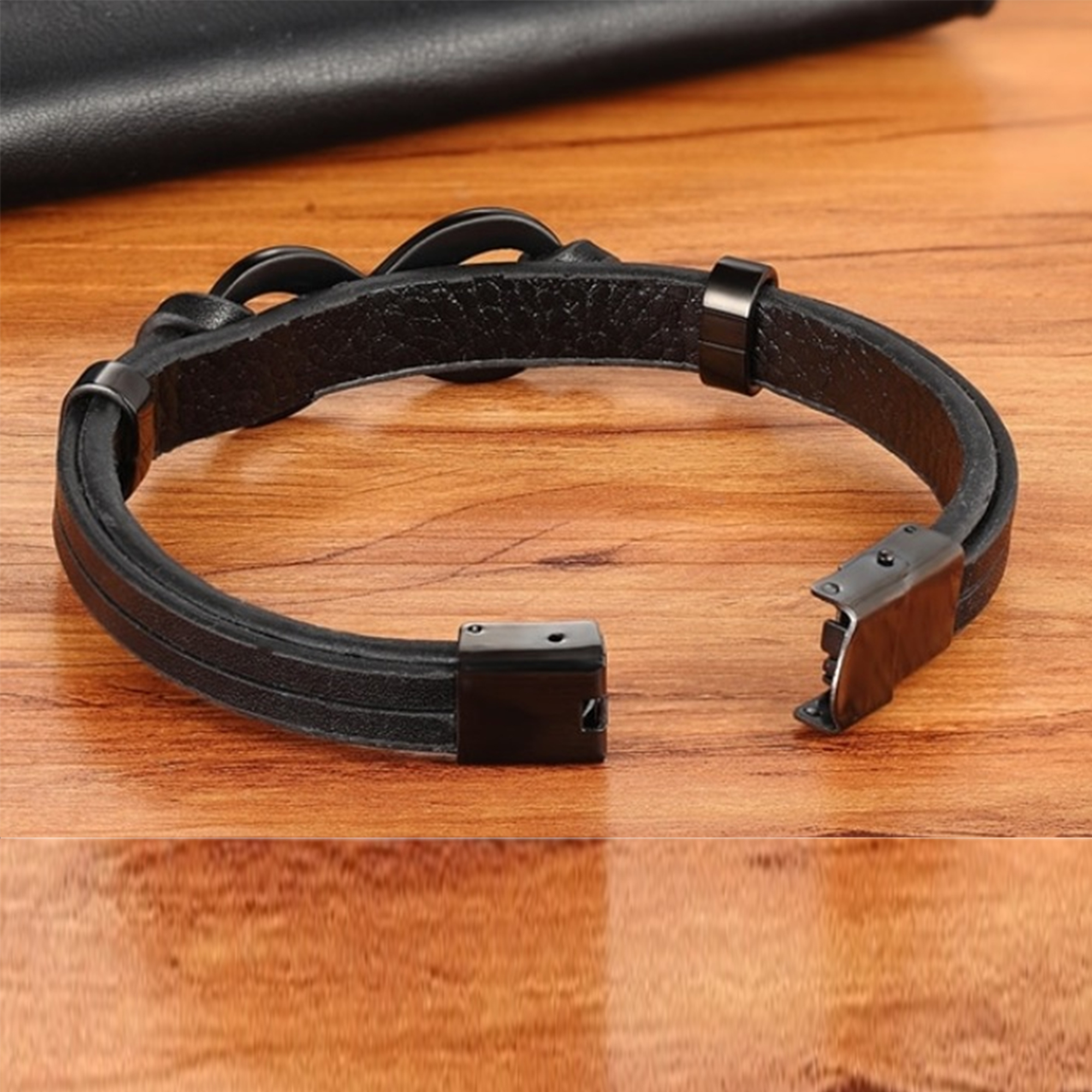 Infinity Leather Bracelet for Men in 3 Lengths, Black, 7.5 in