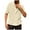 Beige, variant on Lenago Mens Button Down Shirt Casual Solid Color Knit Hollow Turn Over Collar Short Sleeve Shirts