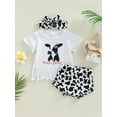 thumbnail image 2 of Franhais Baby Girls 3 Pcs Clothes Sets, Letter Cow Head Print Short Sleeve Tassels T-shirt Spot Pattern Shorts with Headband, 2 of 8