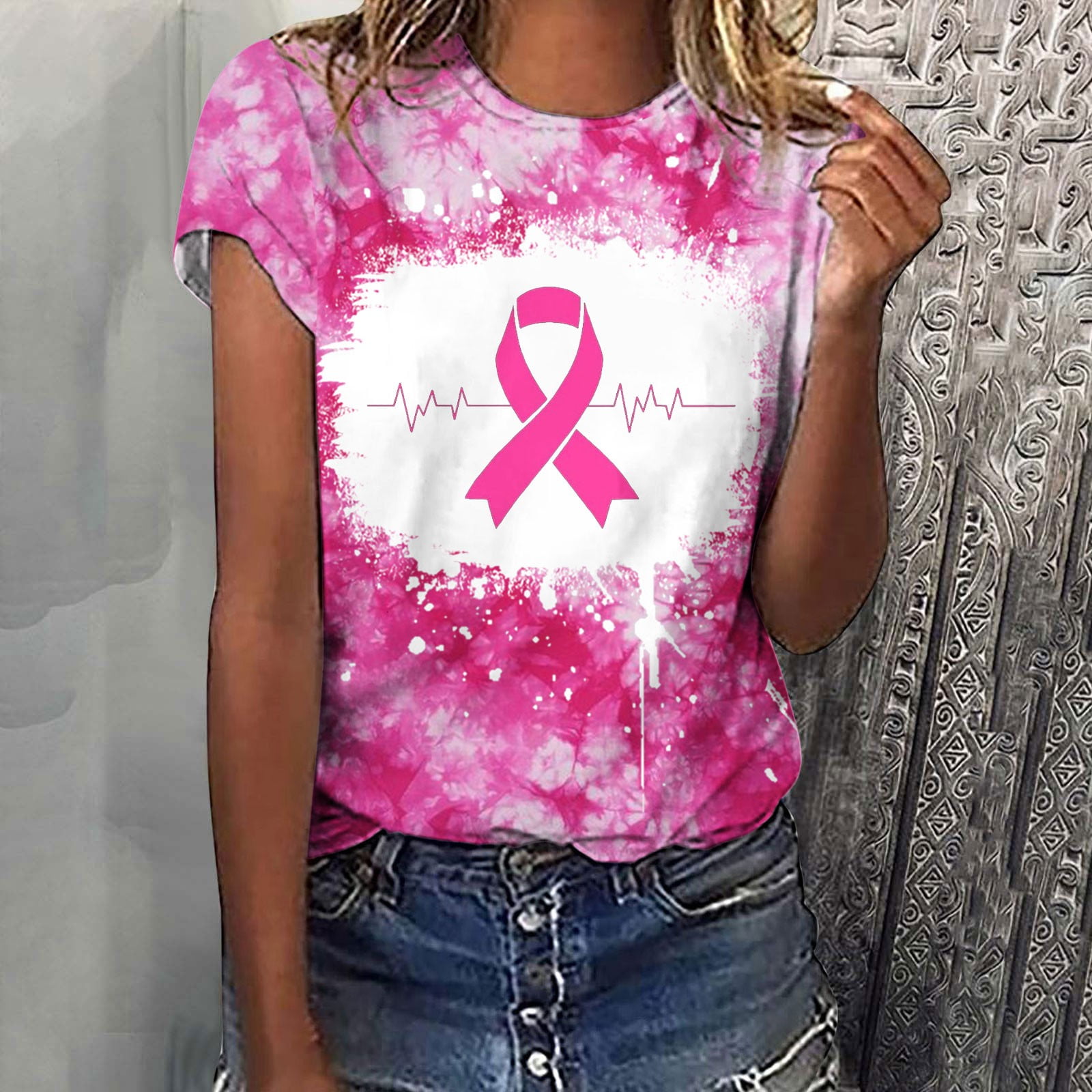T-shirt Octobre Rose Femme - Coton, Ruban Rose, Sensibilisation Cancer Du Sein - 9