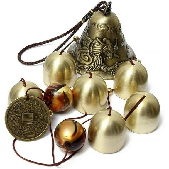 Copper Alloy Wind Chimes with 6 Bells, Dragon Hanging Wind Bell for Home Garden Decor