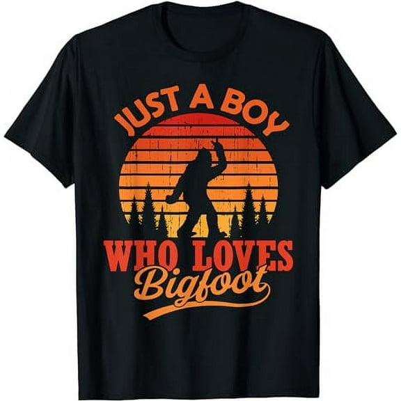 Retro Just A Boy Who Loves Bigfoot Boys Kids Sasquatch Funny T-Shirt