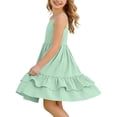 thumbnail image 2 of Tranfacy Dress for Girls Summer Solid Sleeveless Round Neck Strap Wavy Ruffle Double Layer Party Gown for 4‑15 Years, 2 of 5