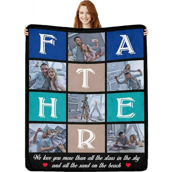 AISENIN Personalized Dad Gifts for Fathers Day Birthday Custom Blankets with Photos Gifts for Dad Customized Dad Blanket Best Dad Ever Throw Blanket Papa Gifts