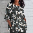 thumbnail image 2 of Blusas para las Mujeres Casual Recortado 3/4 Manga Flores Plantas Impreso Suelto Top, Mujer 3/4 Manga Tops Y Blusas, 2 of 8