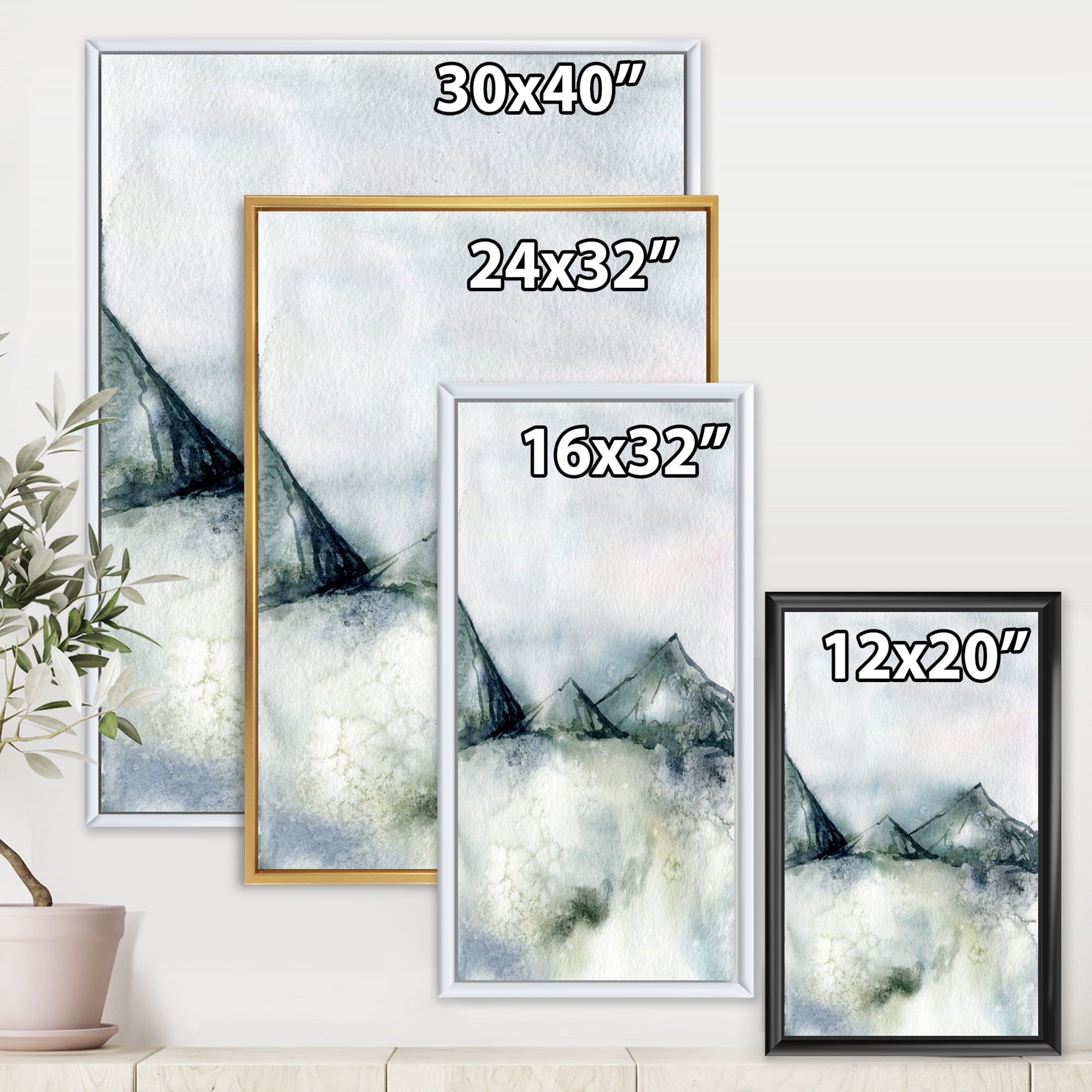 Designart 'Dark Blue Mountain Landscape Winter Minimalistic' Modern Framed Canvas Wall Art Print